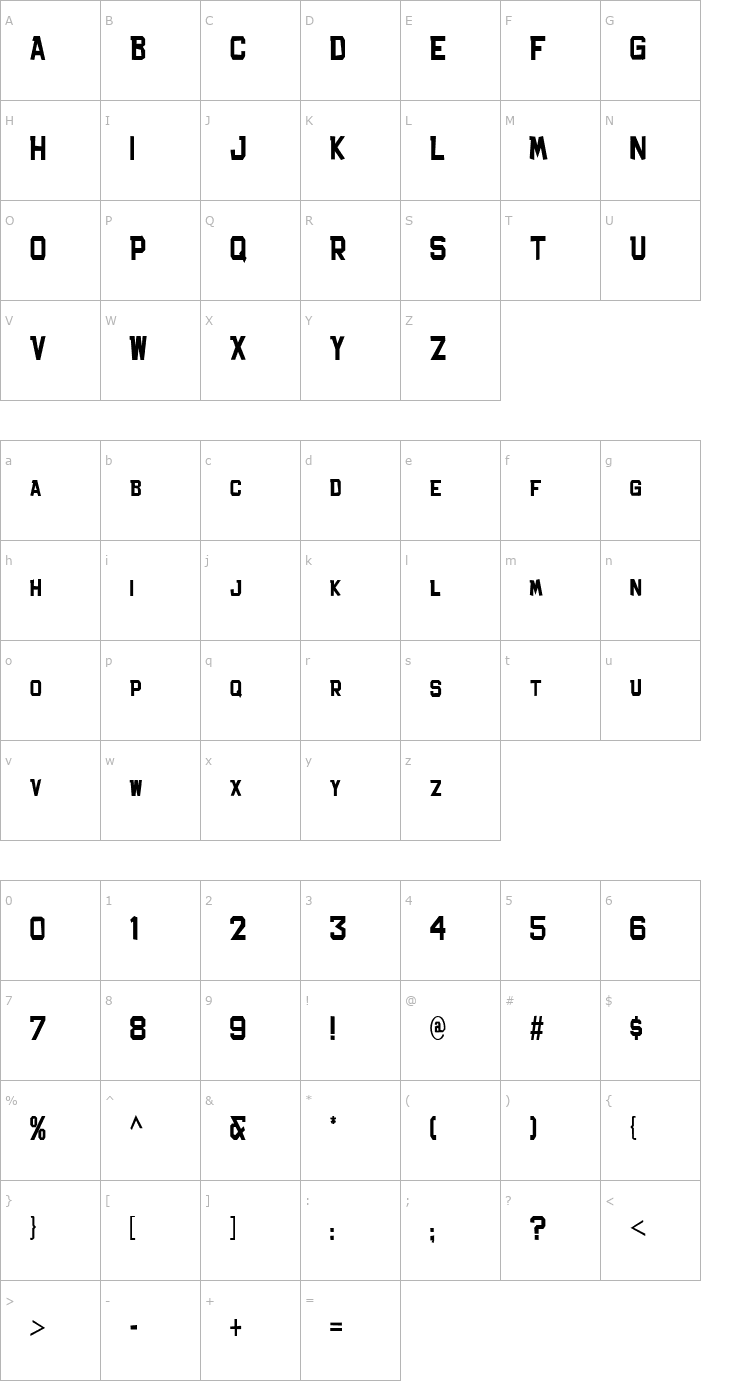 Character Map Bachelor Pad Condensed JL Font