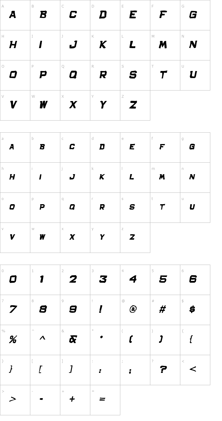 Character Map Bachelor Pad Crud JL Italic Font