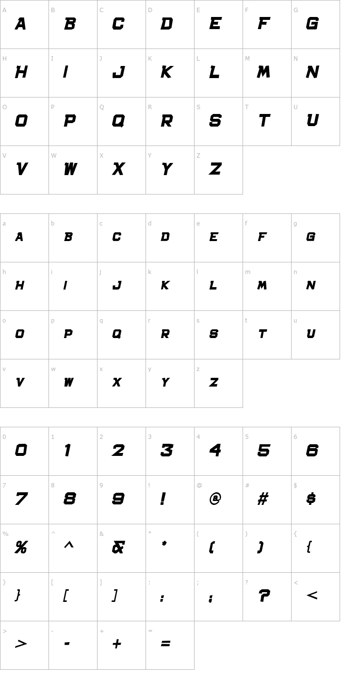 Character Map Bachelor Pad JL Bold Italic Font