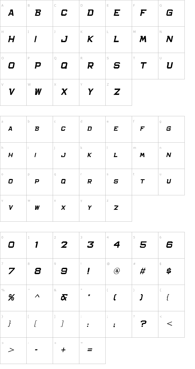 Character Map Bachelor Pad JL Italic Font