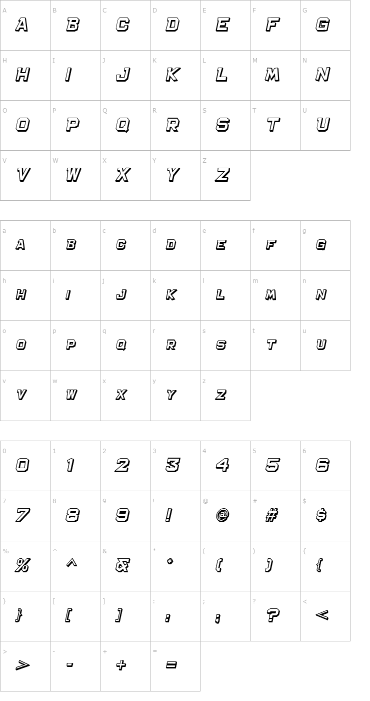 Character Map Bachelor Pad Shadow JL Italic Font