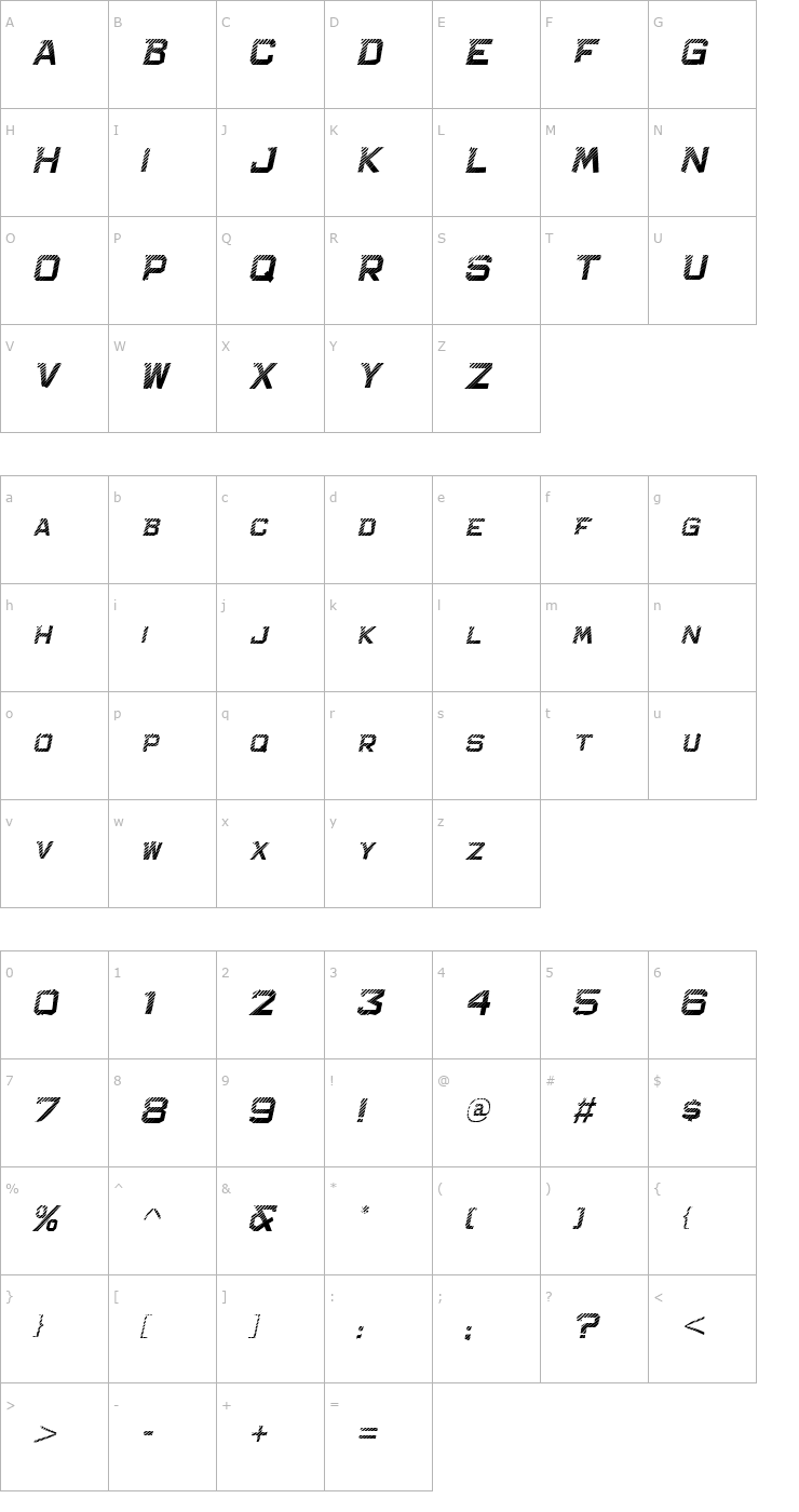 Character Map Bachelor Pad Wood JL Italic Font