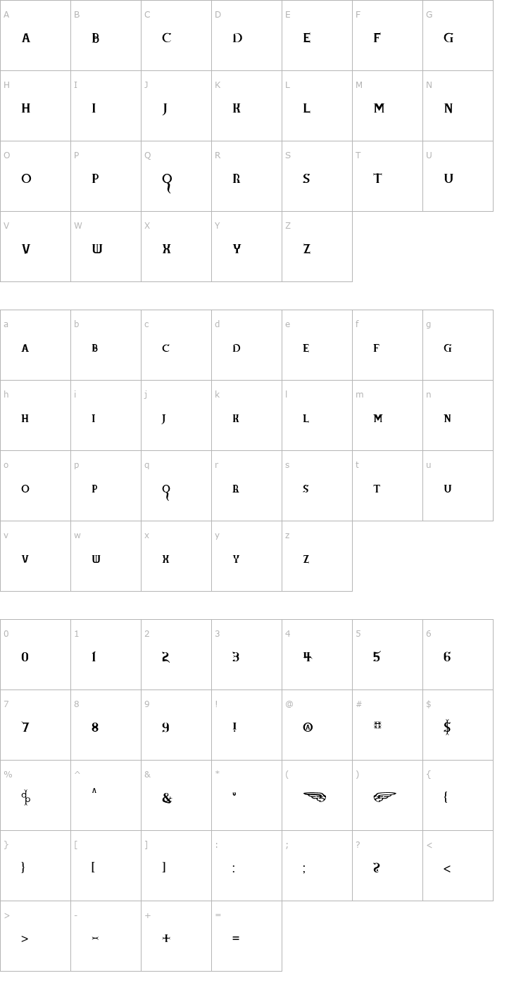 Character Map BadAngel Saint Font