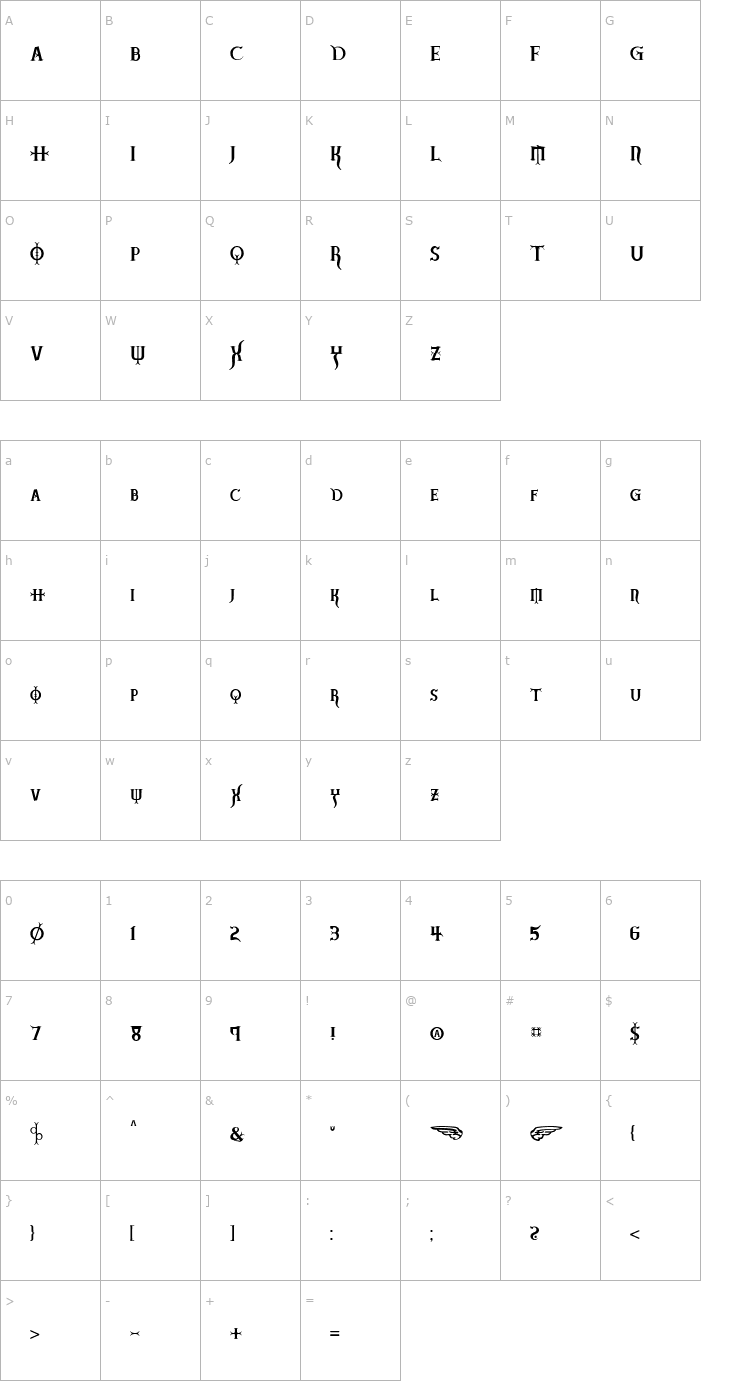 Character Map BadAngel Sinner Font