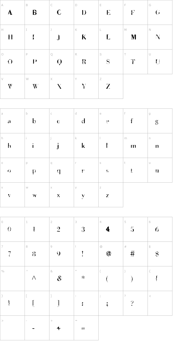 Character Map BadDeni Font