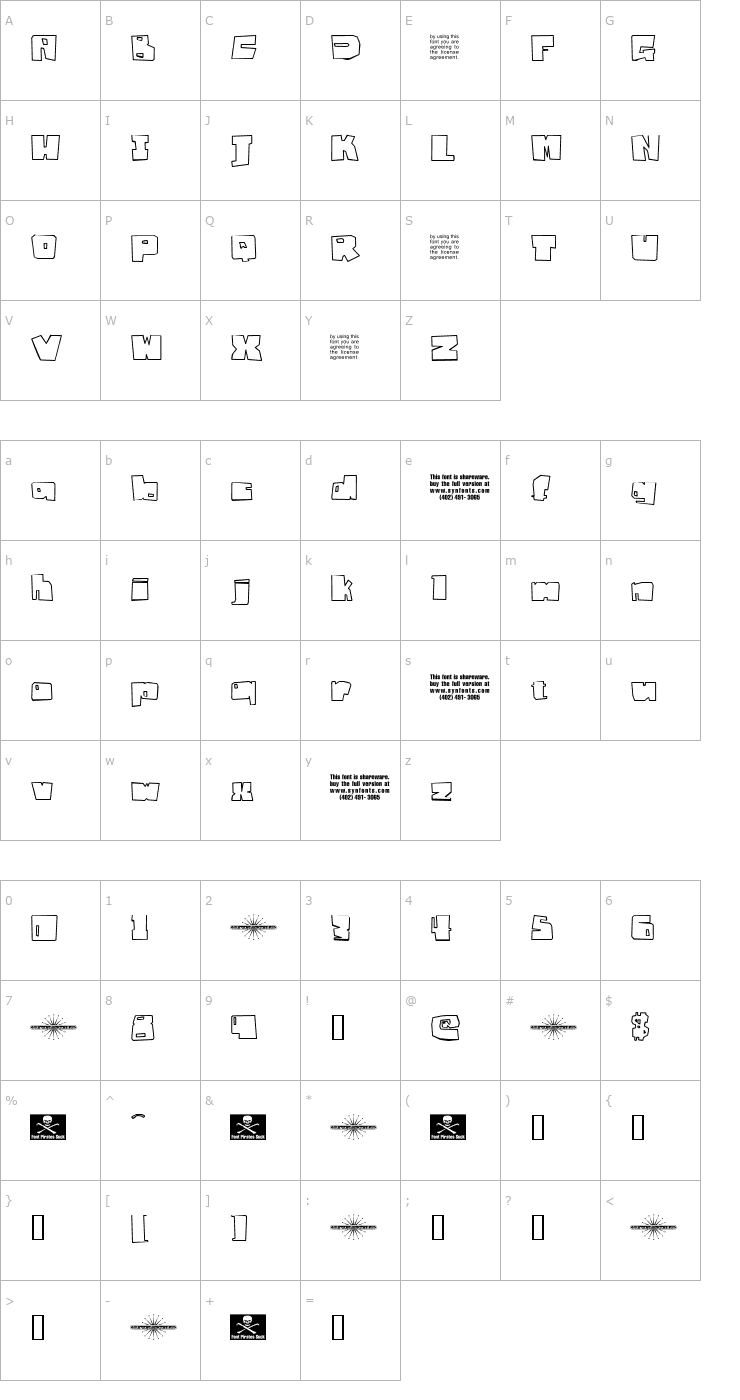Character Map Badger Fatboy UNPAID DEMO Font