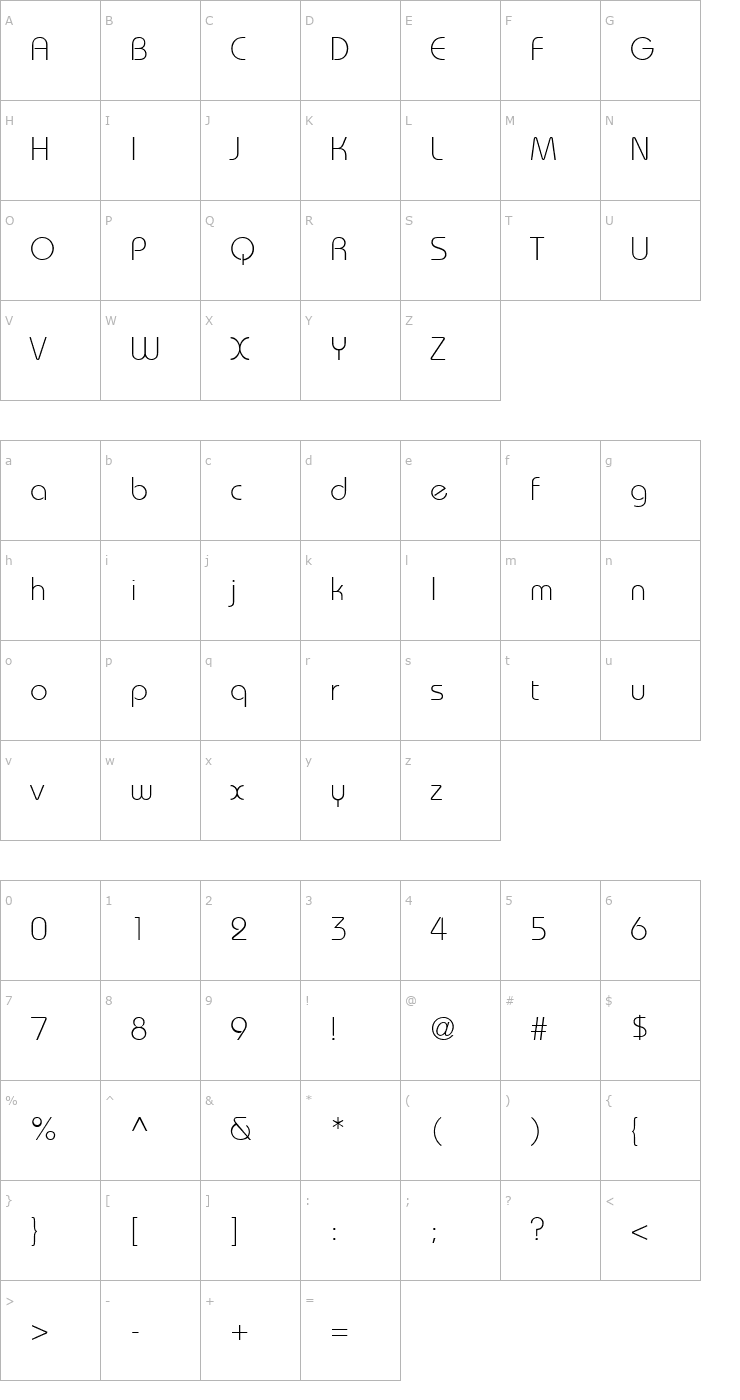 Character Map BahamasLight Font