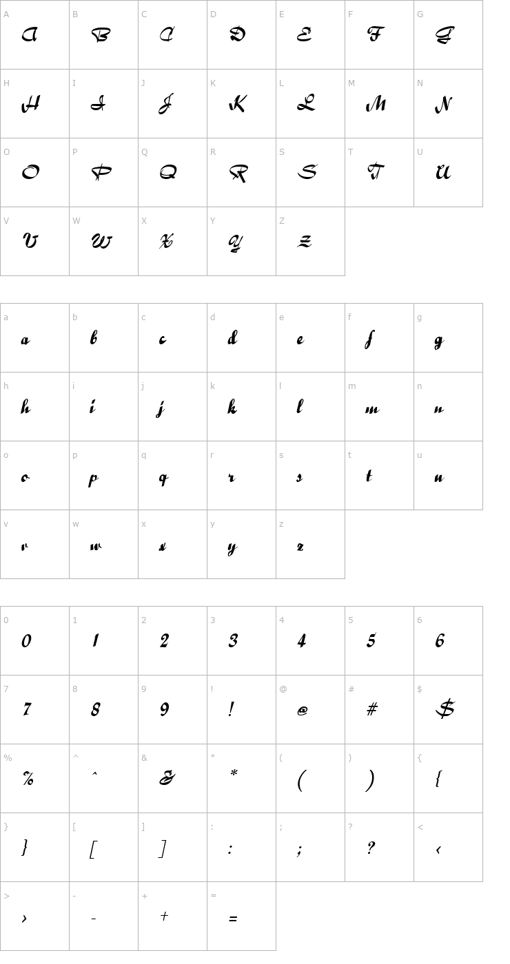 Character Map Bailey Italic Font