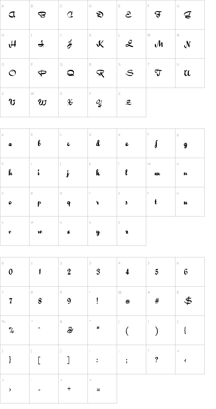 Character Map Bailey Script Font