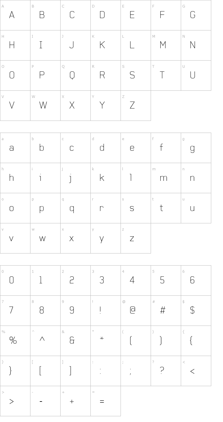 Character Map Baksheesh Thin Font
