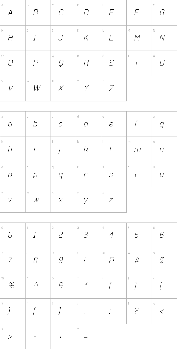 Character Map Baksheesh ThinItalic Font