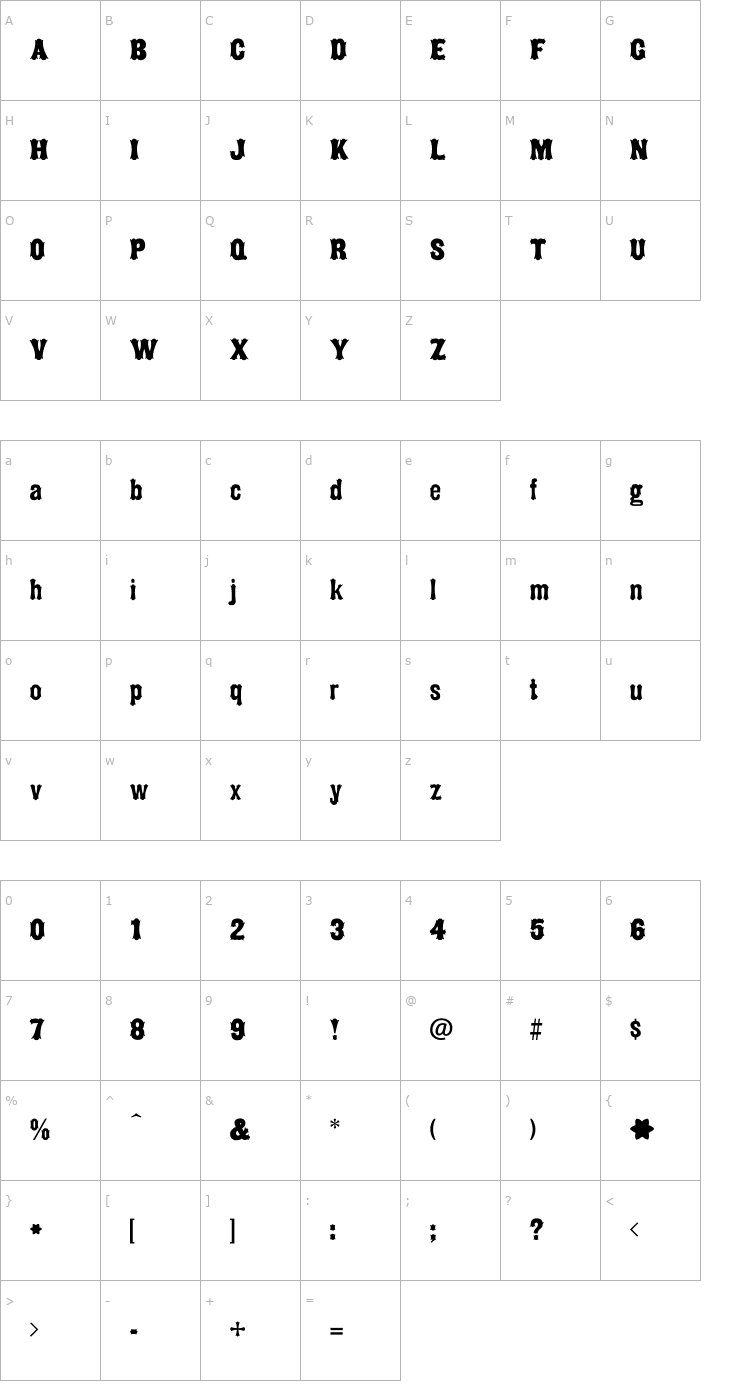Character Map Balderdash-Regular Font