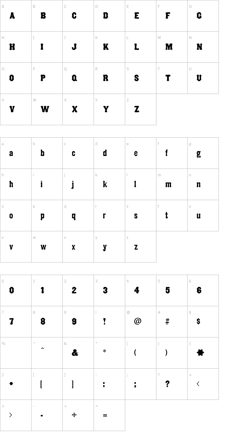 Character Map Balderdash-Regular OTF Font