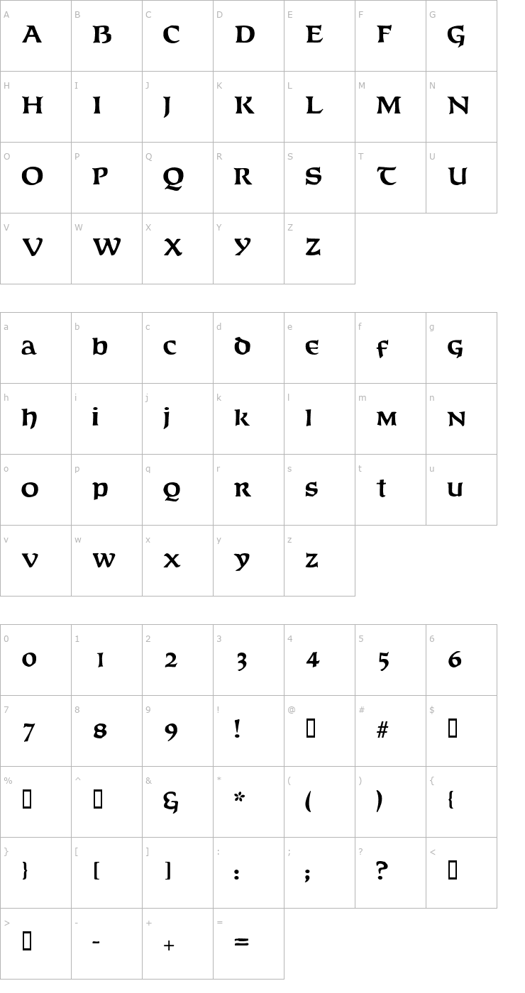 Character Map Baldur Font
