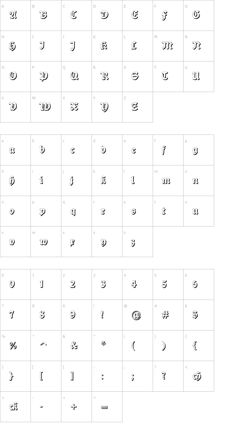 Character Map BalladeShadow Font