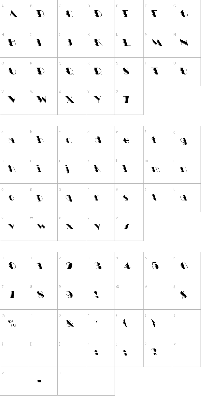 Character Map Ballet Engraved Lefty Font