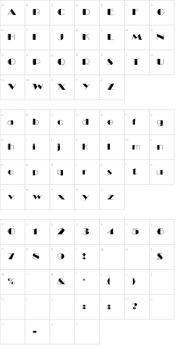 Character Map BalletEngraved Wide Font