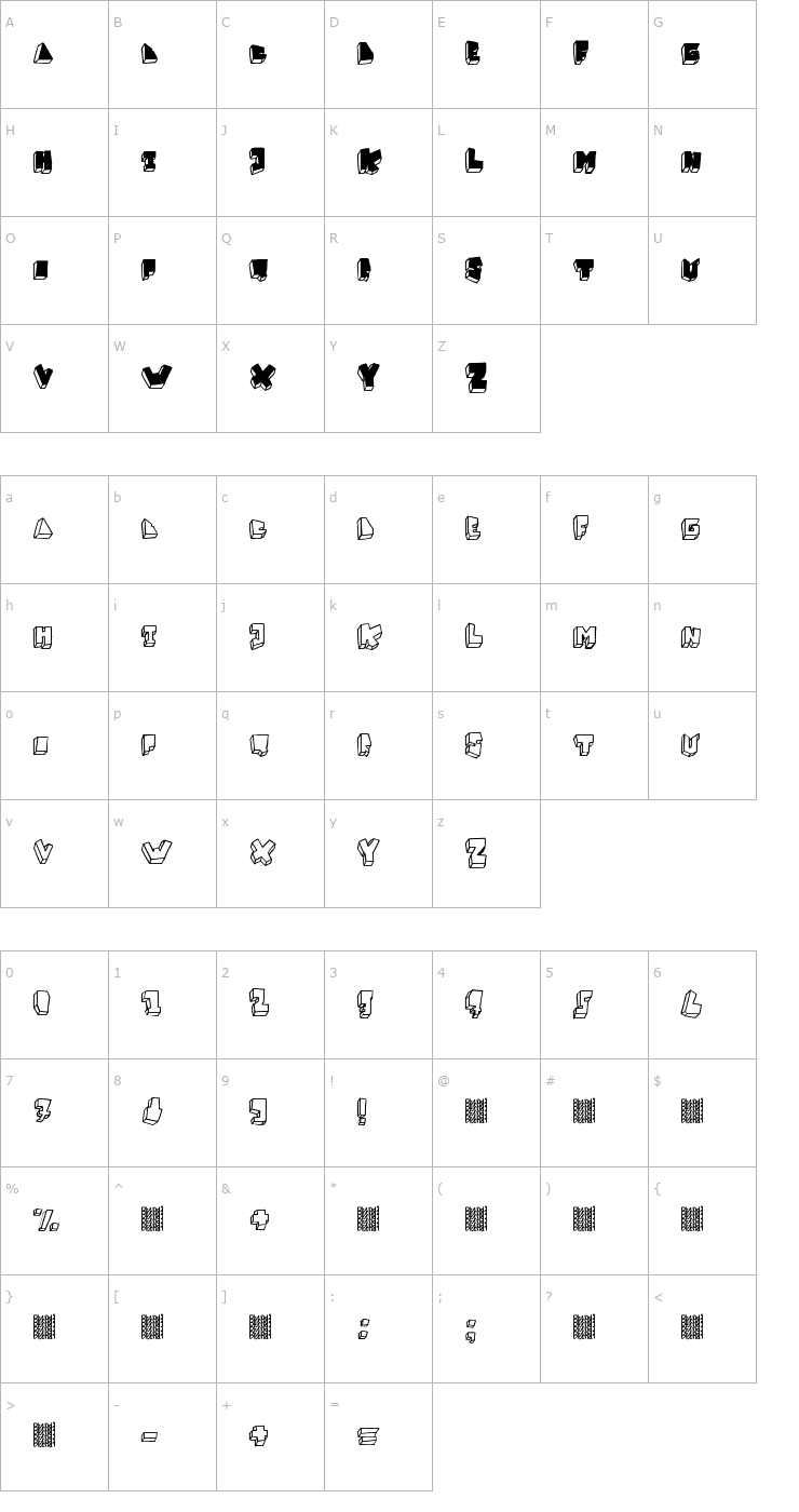Character Map Balok-Balok Tak Sempurna Font