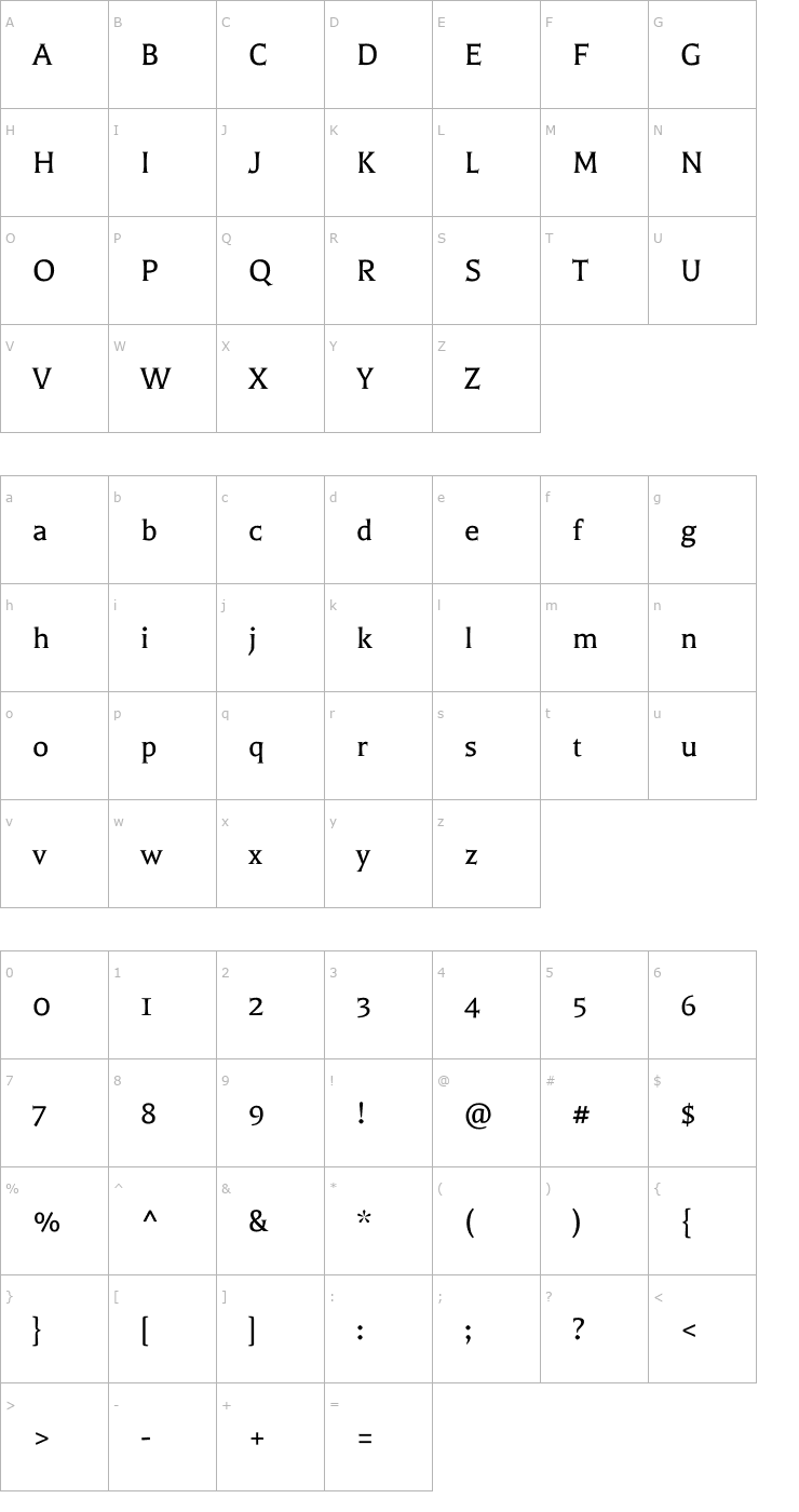Character Map Balthazar Font