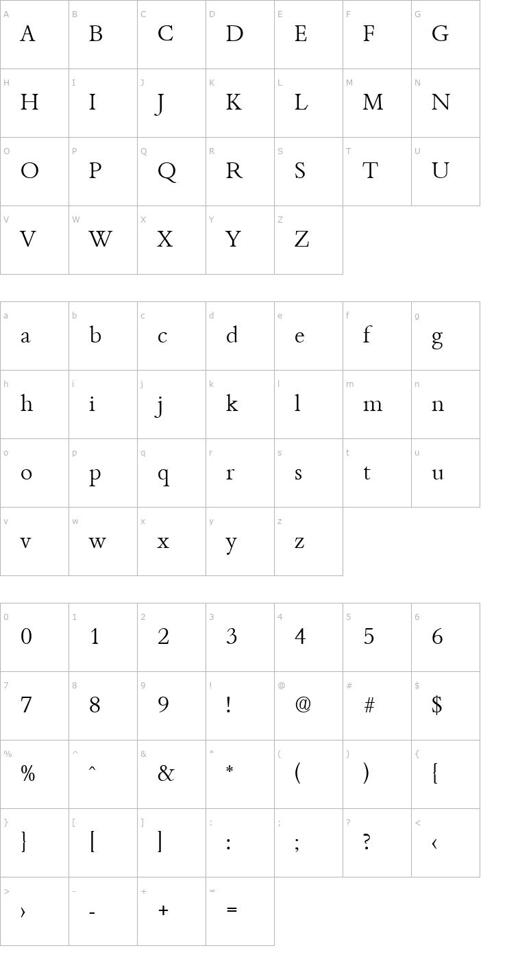 Character Map Bamberg-Serial-Light-Regular Font