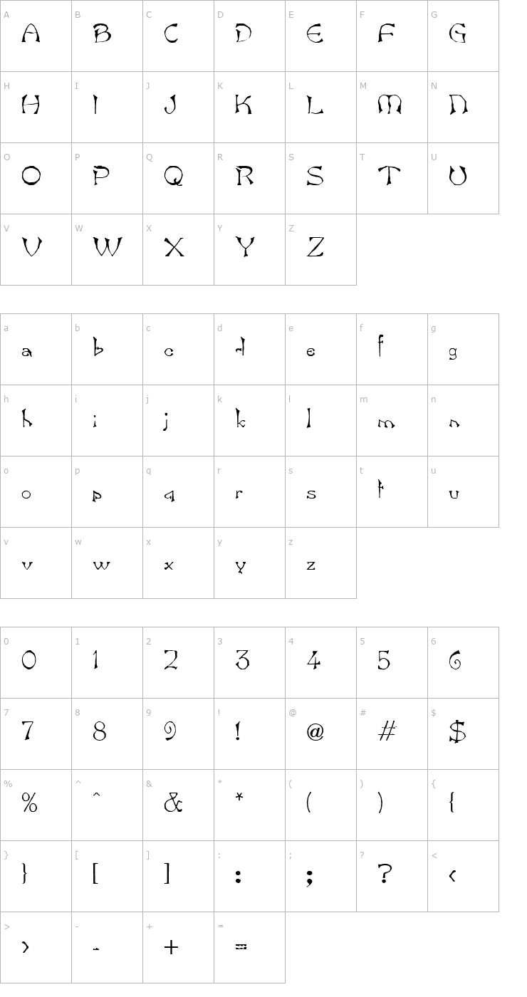 Character Map Bamboo Regular Font
