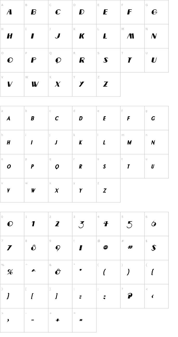 Character Map Banco BoldItalic Font