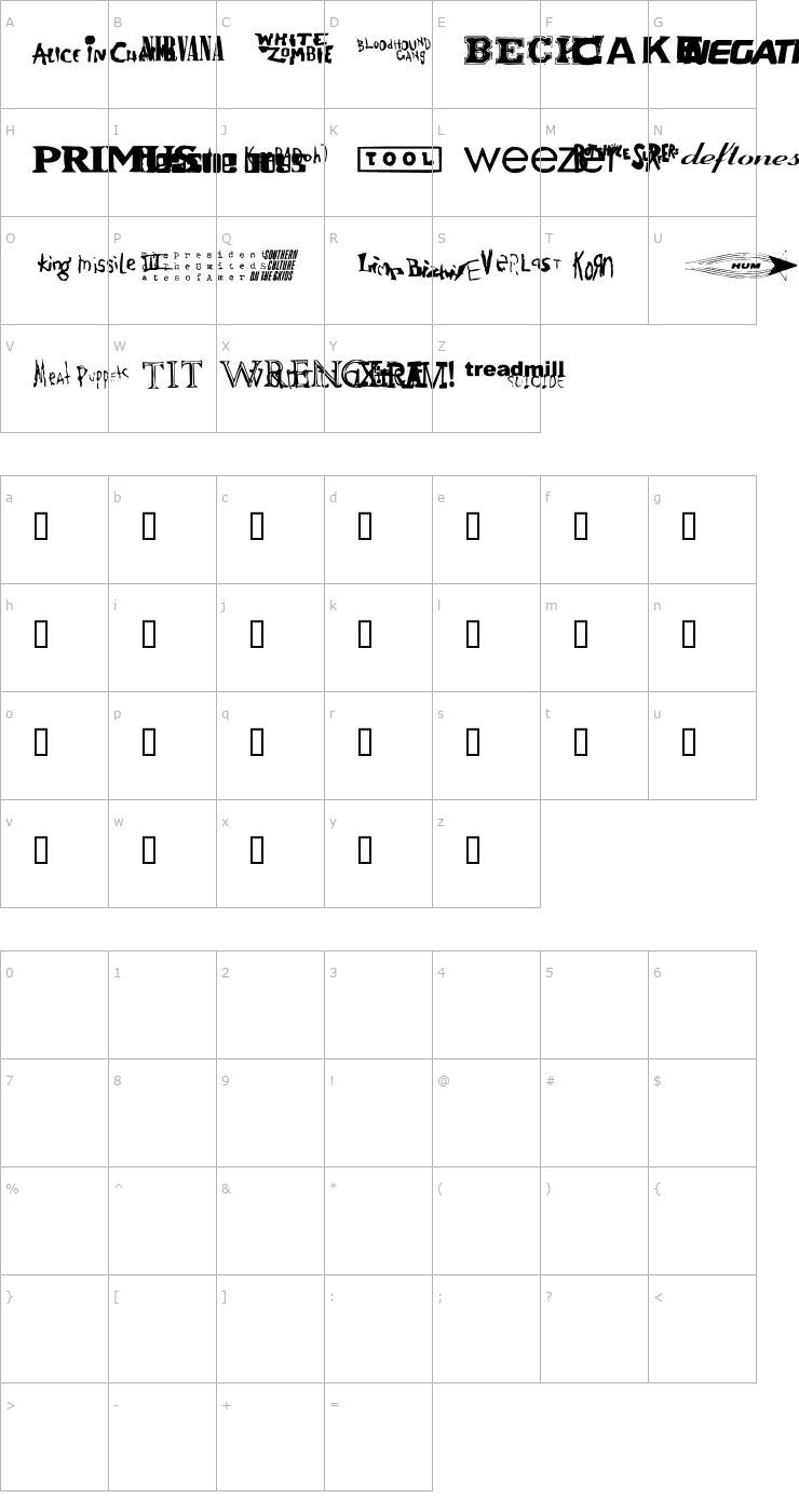 Character Map Bandnames Font