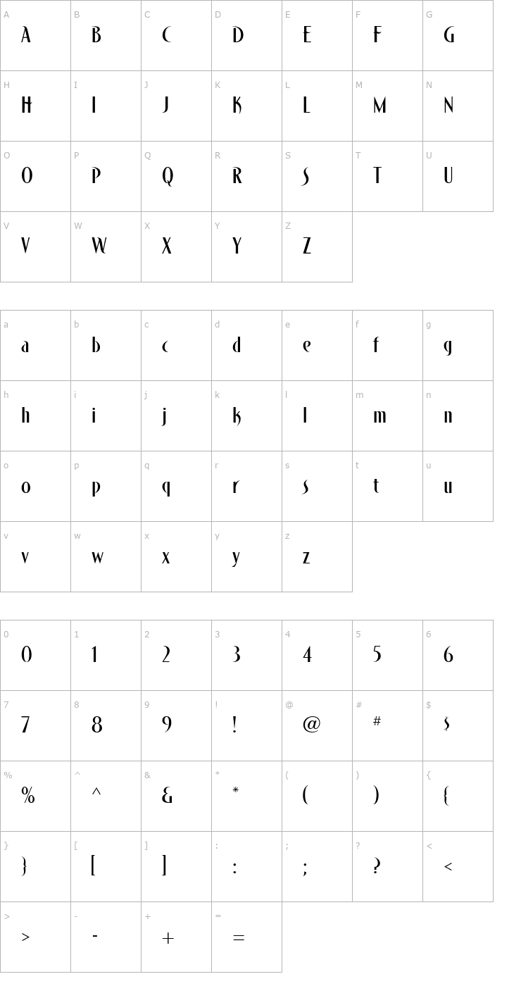 Character Map Bandolero Font