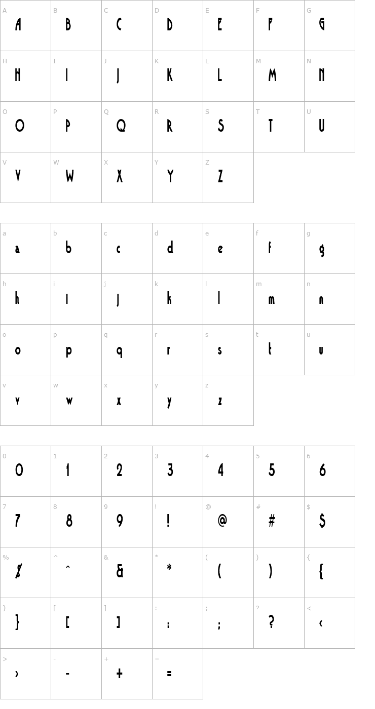 Character Map BandstandCondensed Font