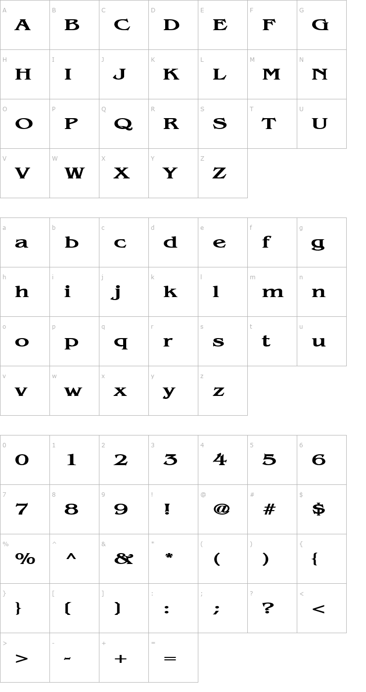 Character Map Bangle Extended Bold Font