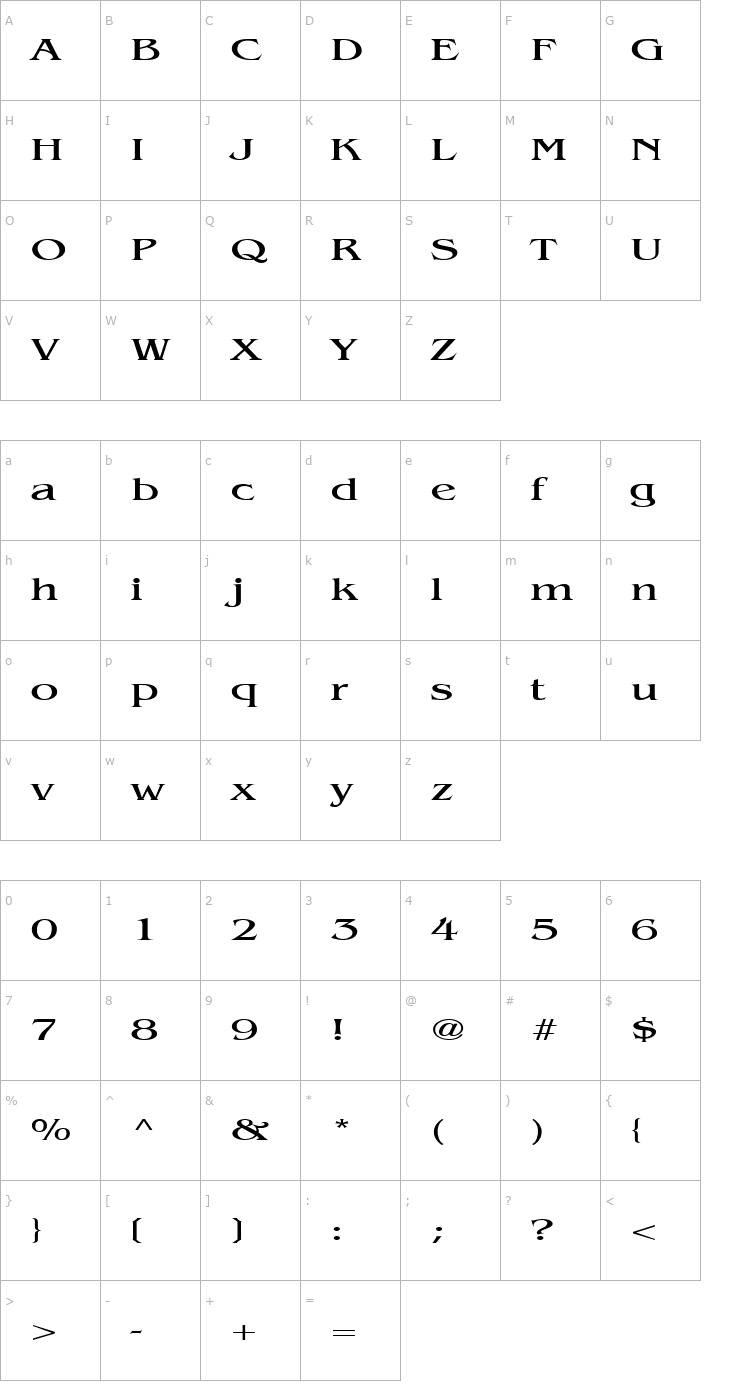 Character Map Bangle Extended Normal Font