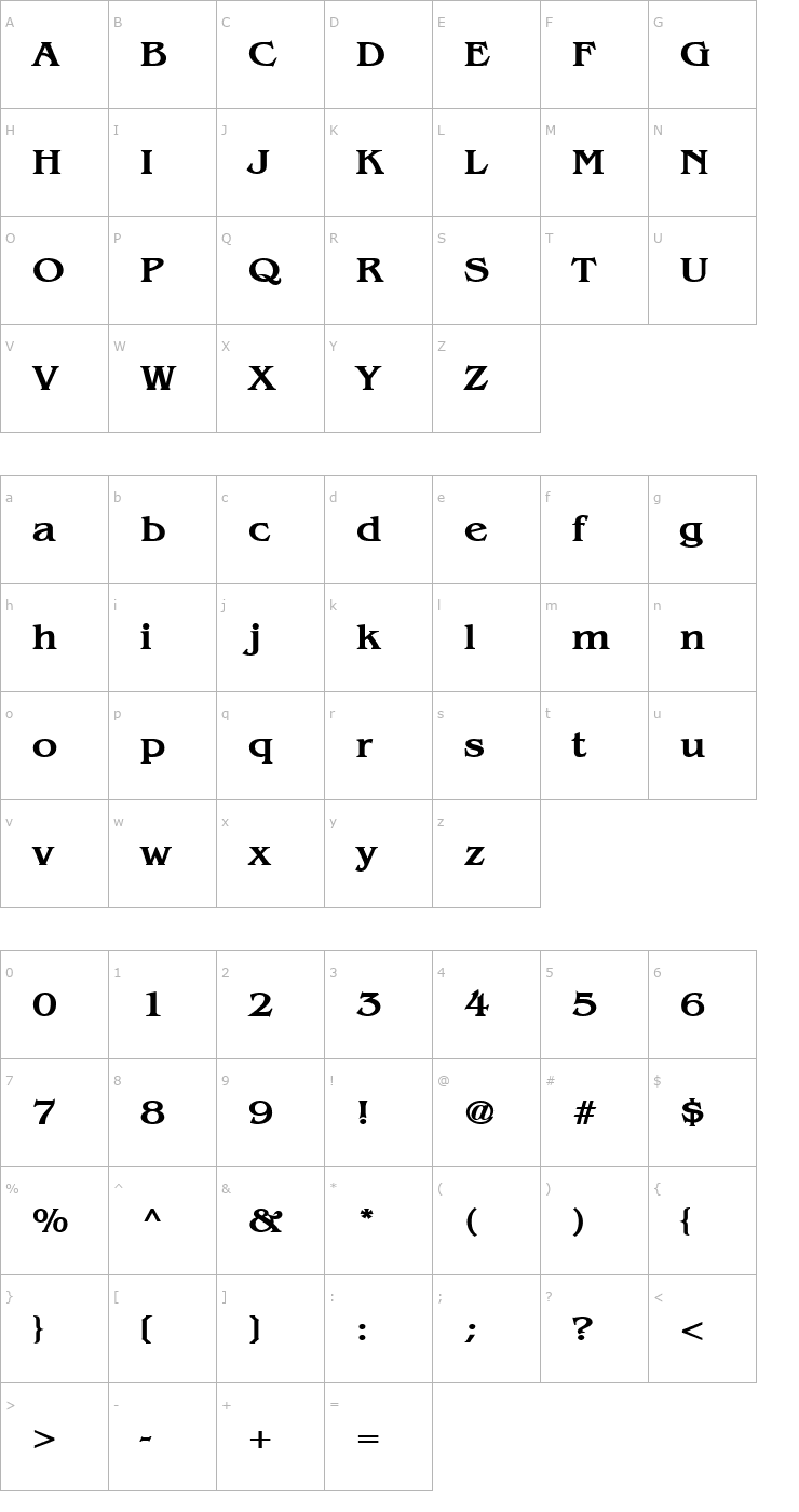 Character Map Bangle Wide Bold Font