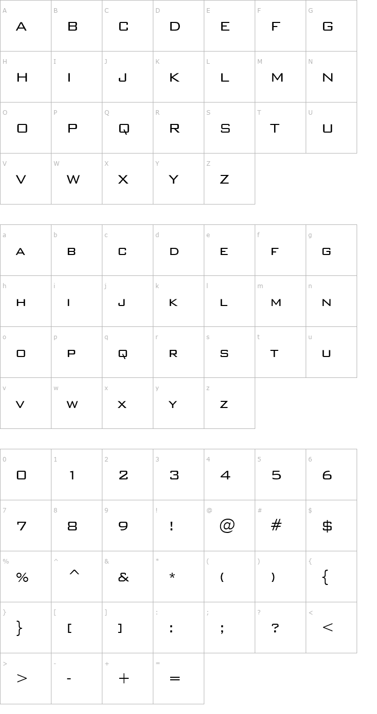 Character Map Bank Gothic Light Font