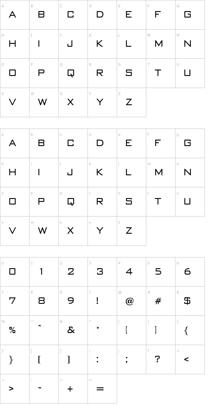 Character Map BankGothic-Regular Font