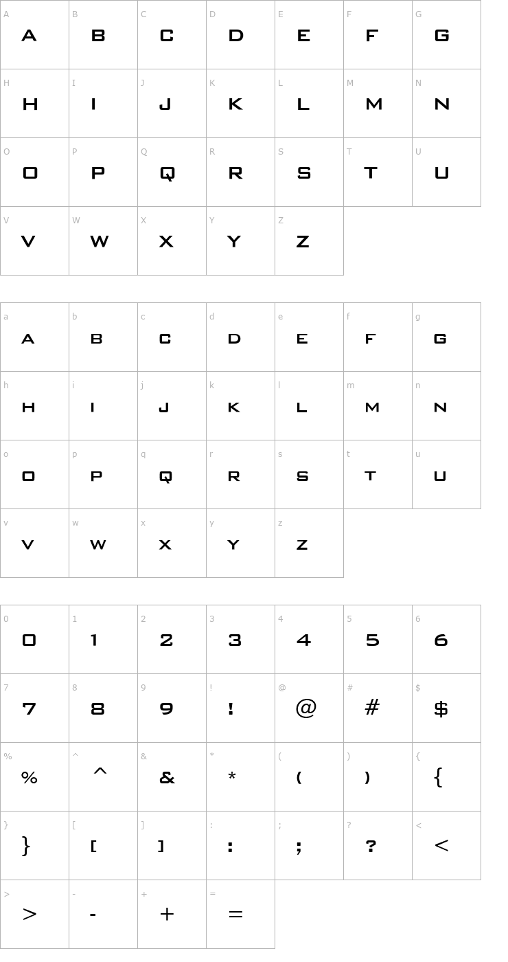 Character Map BankGothicCMdBT-Medium Font