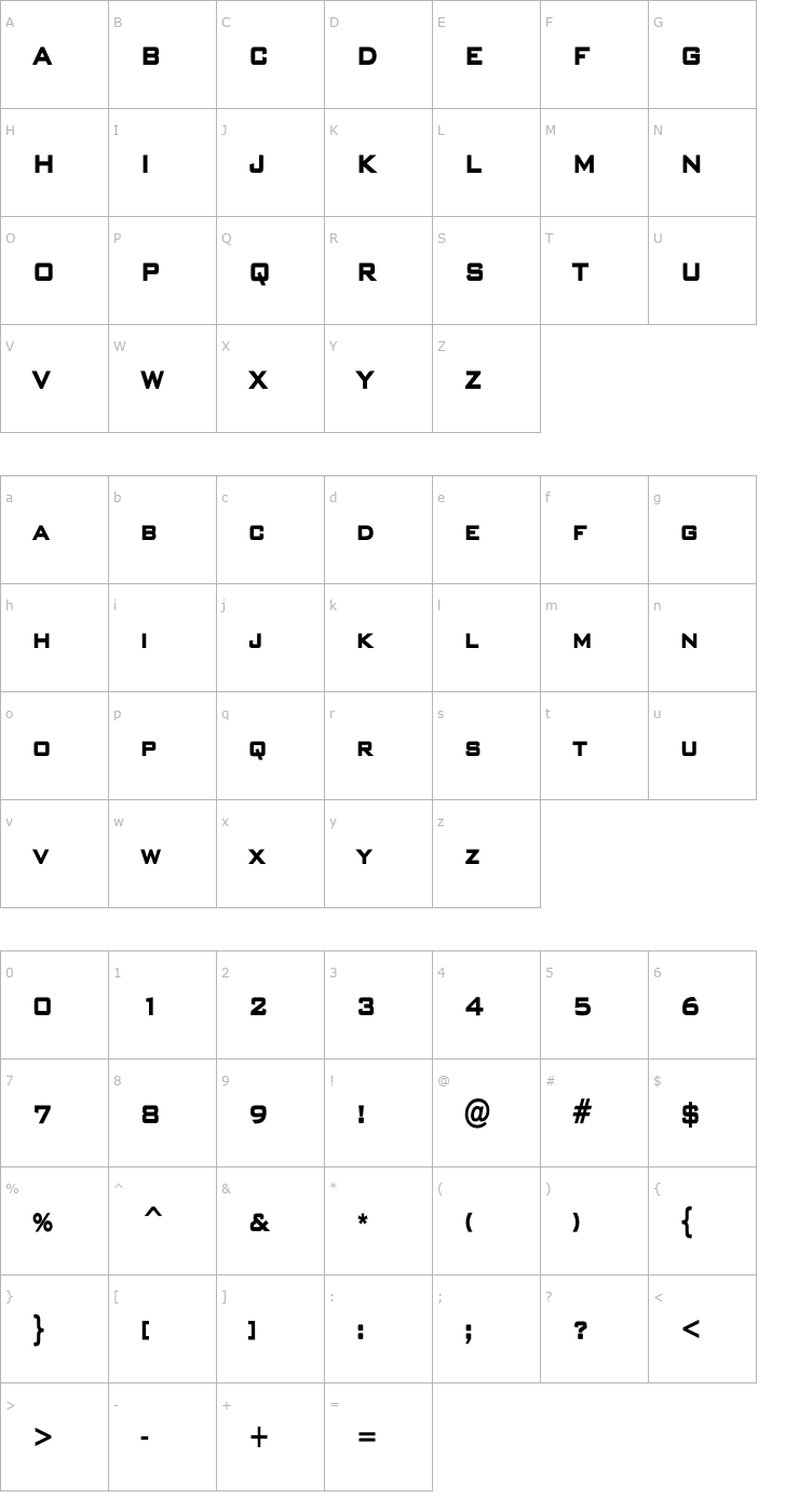 Character Map BankGothicCondensedLH Heavy Font