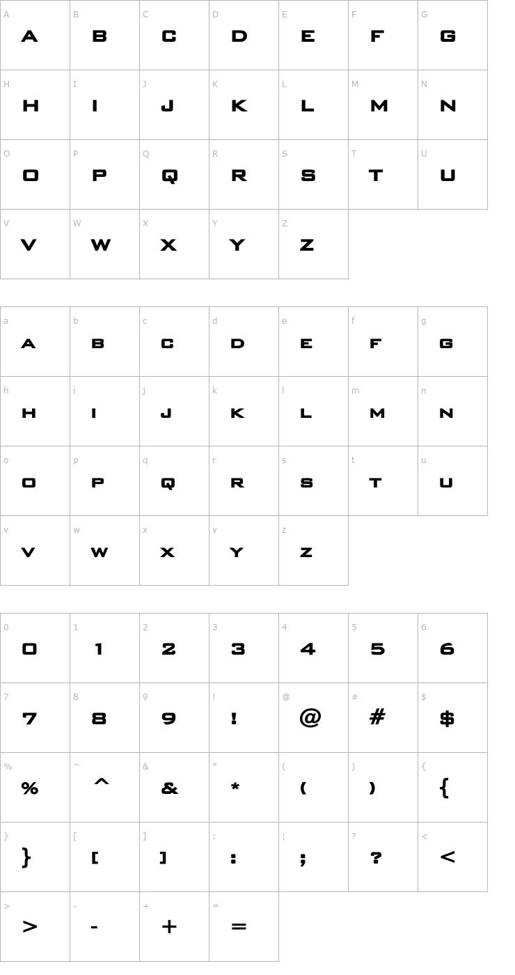 Character Map BankGothicLH Heavy Font