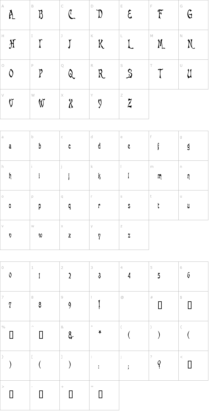 Character Map BaphometCondensed Font