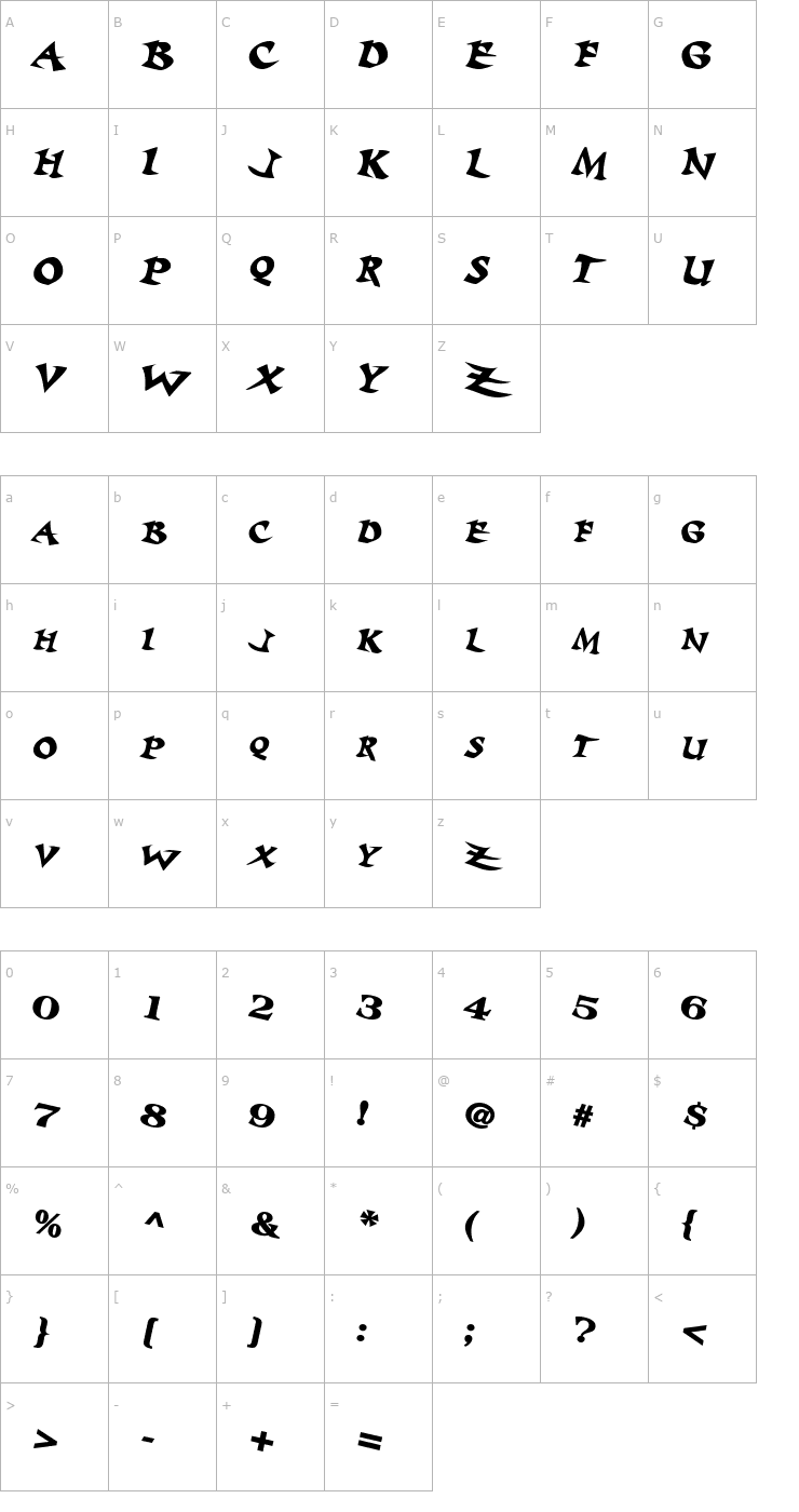 Character Map Baratz BoldItalic Font