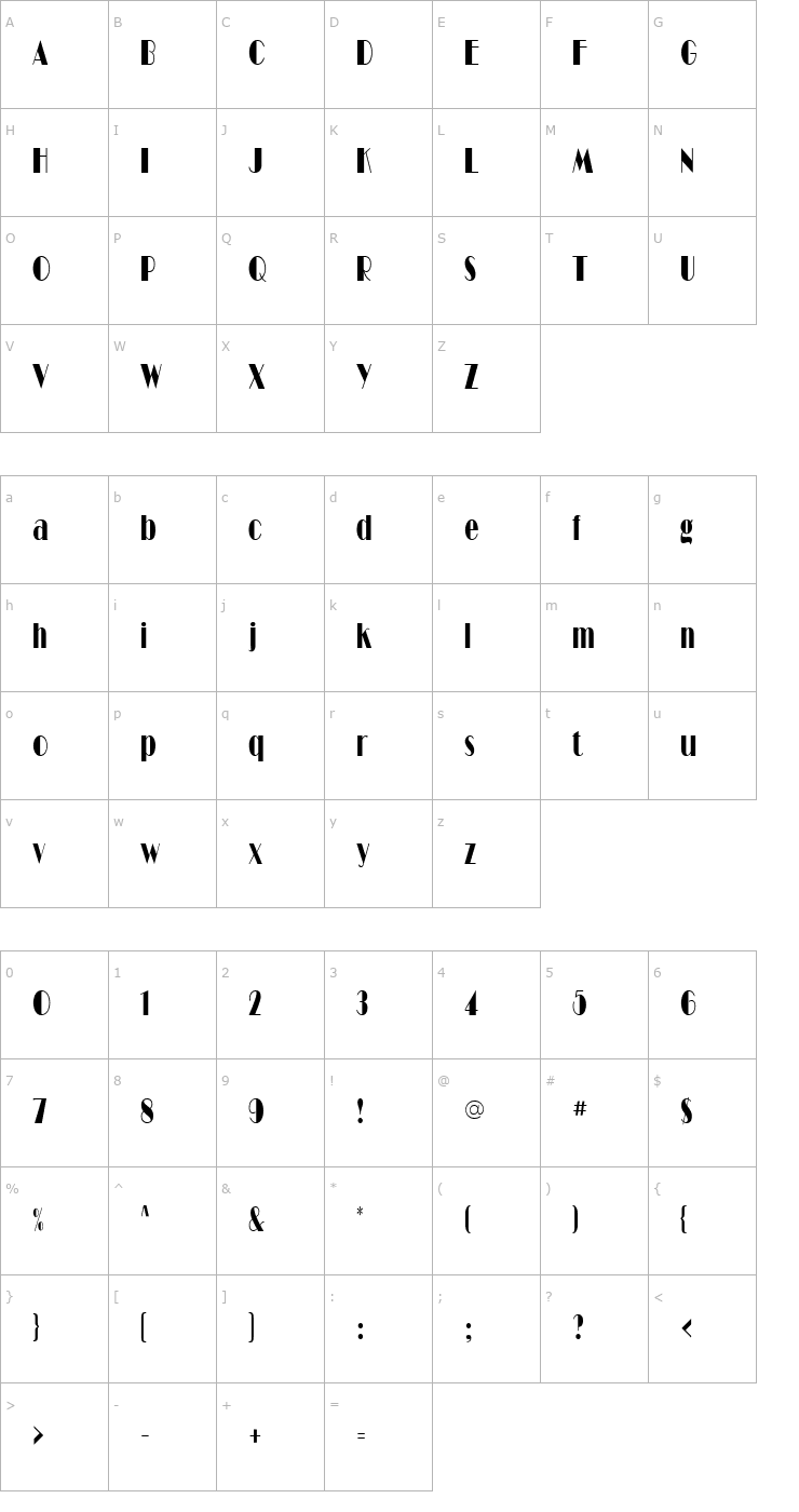 Character Map Barbe Display Condensed SSi Condensed Font