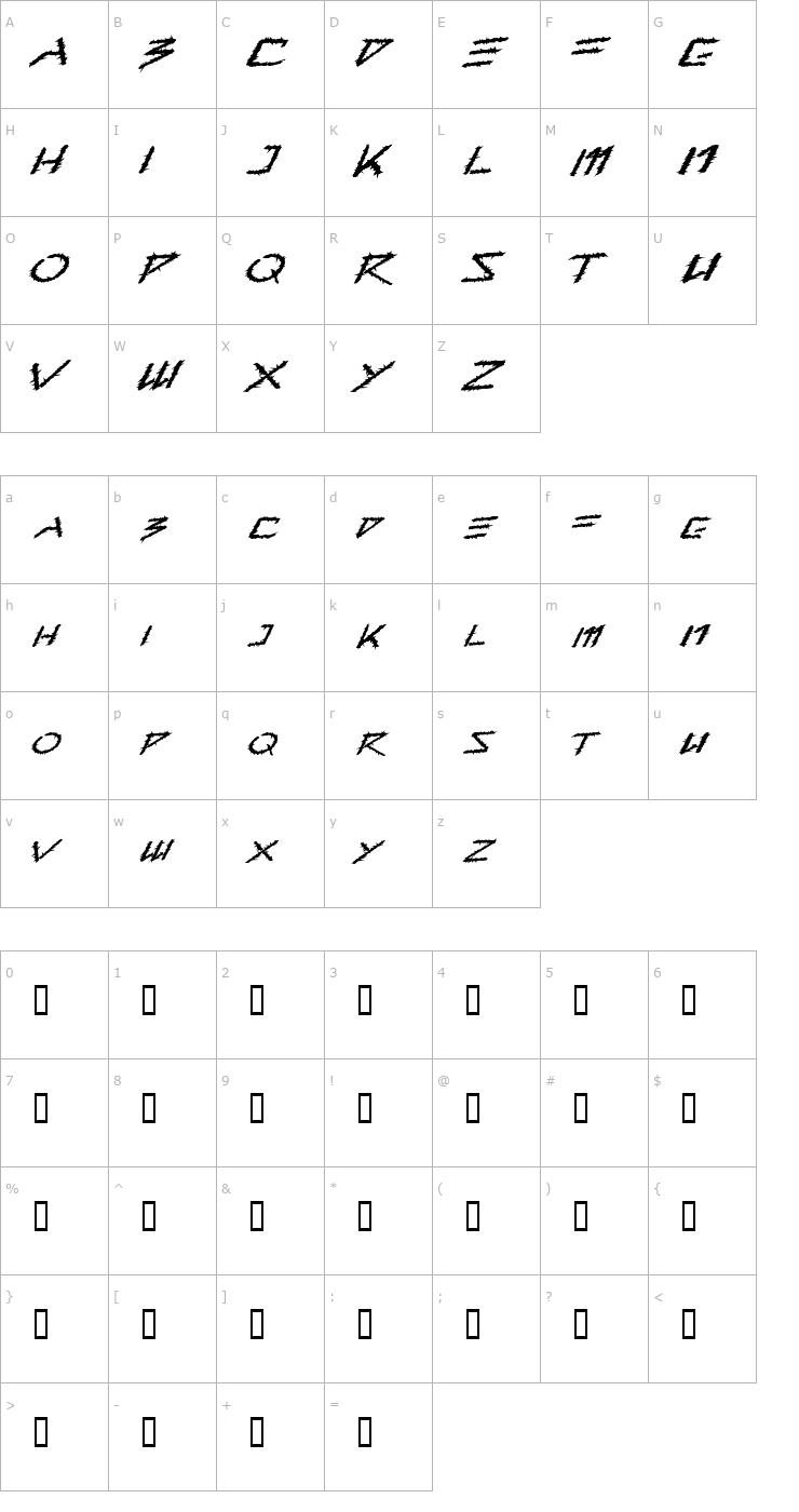 Character Map Barbed Type Font