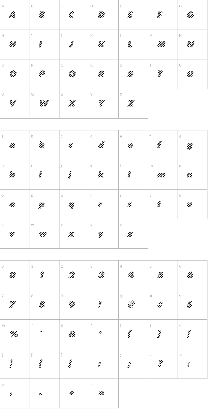 Character Map BarberPoleItalic Italic Font