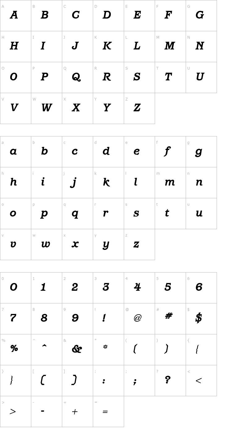 Character Map Barcelona Bold Italic Font