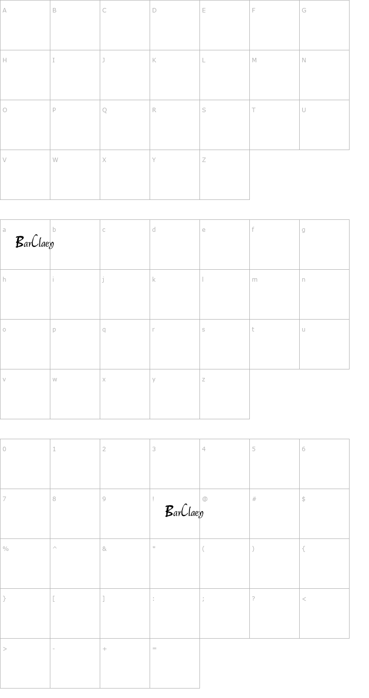 Character Map BarClaey Label Font
