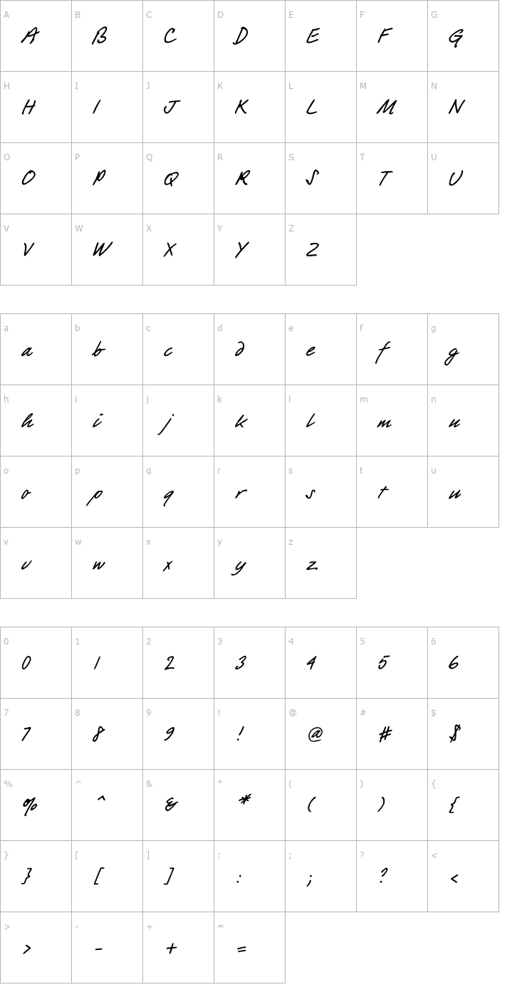 Character Map Barguzin Script Font