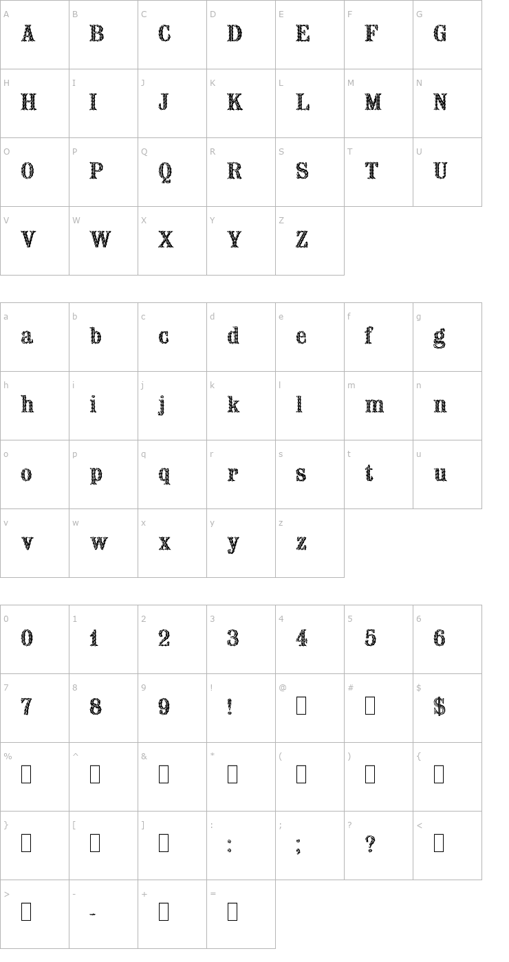 Character Map BARNACLE Font