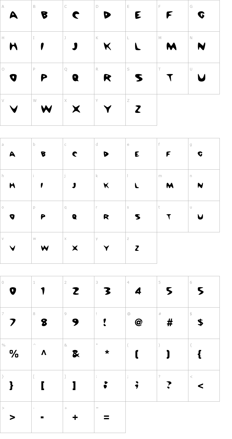 Character Map Barney Regular ttnorm Font