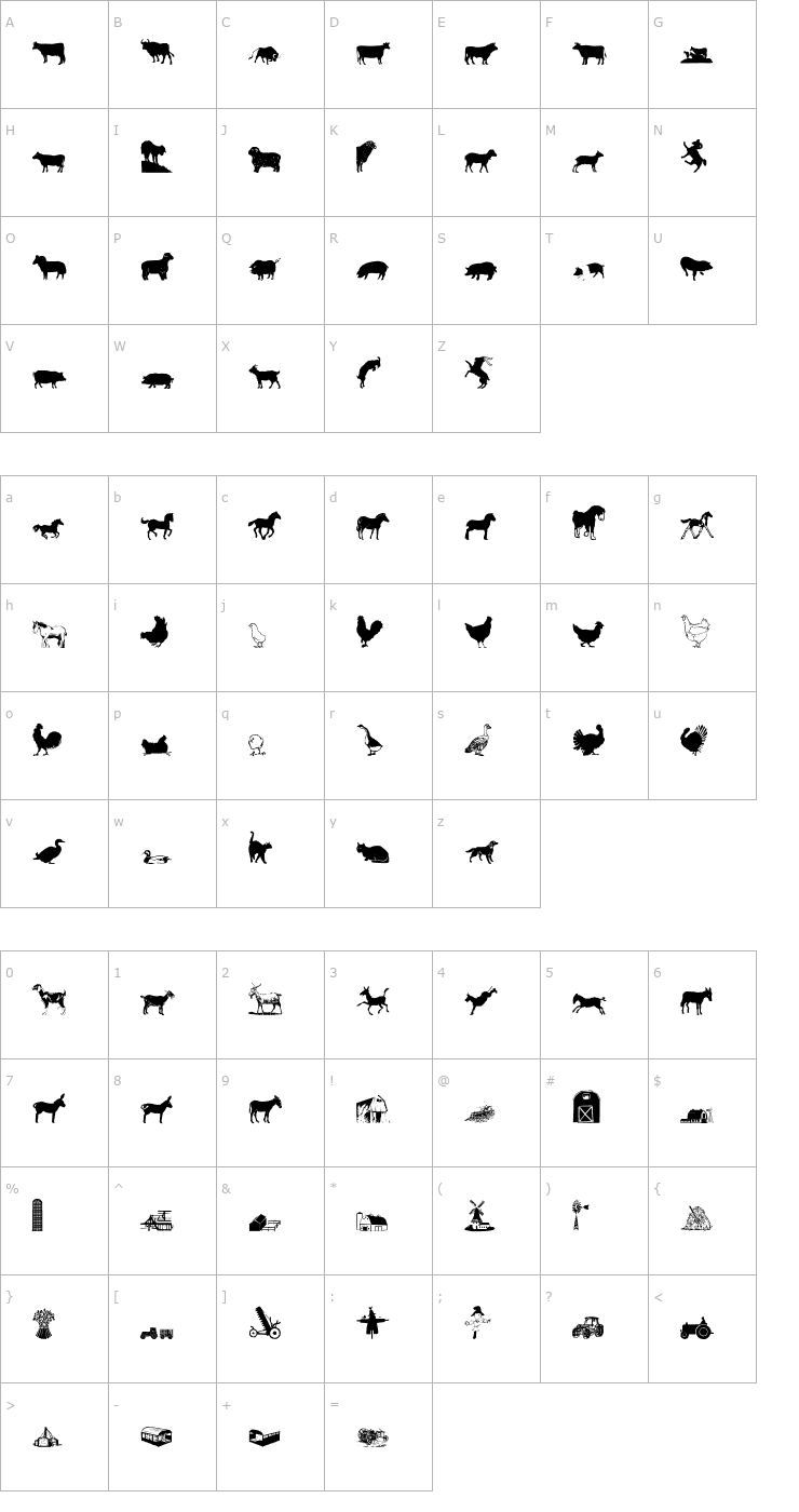 Character Map Barnyard Font