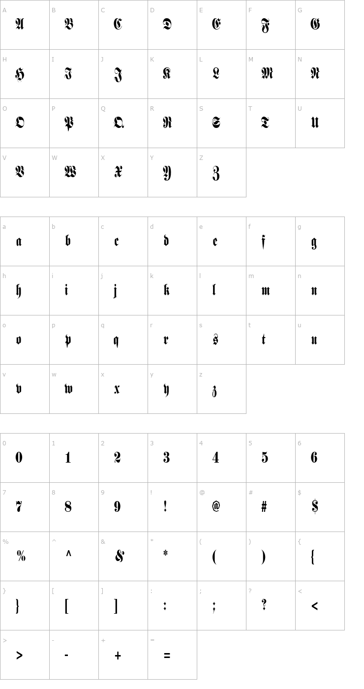 Character Map BarronCondensed Font