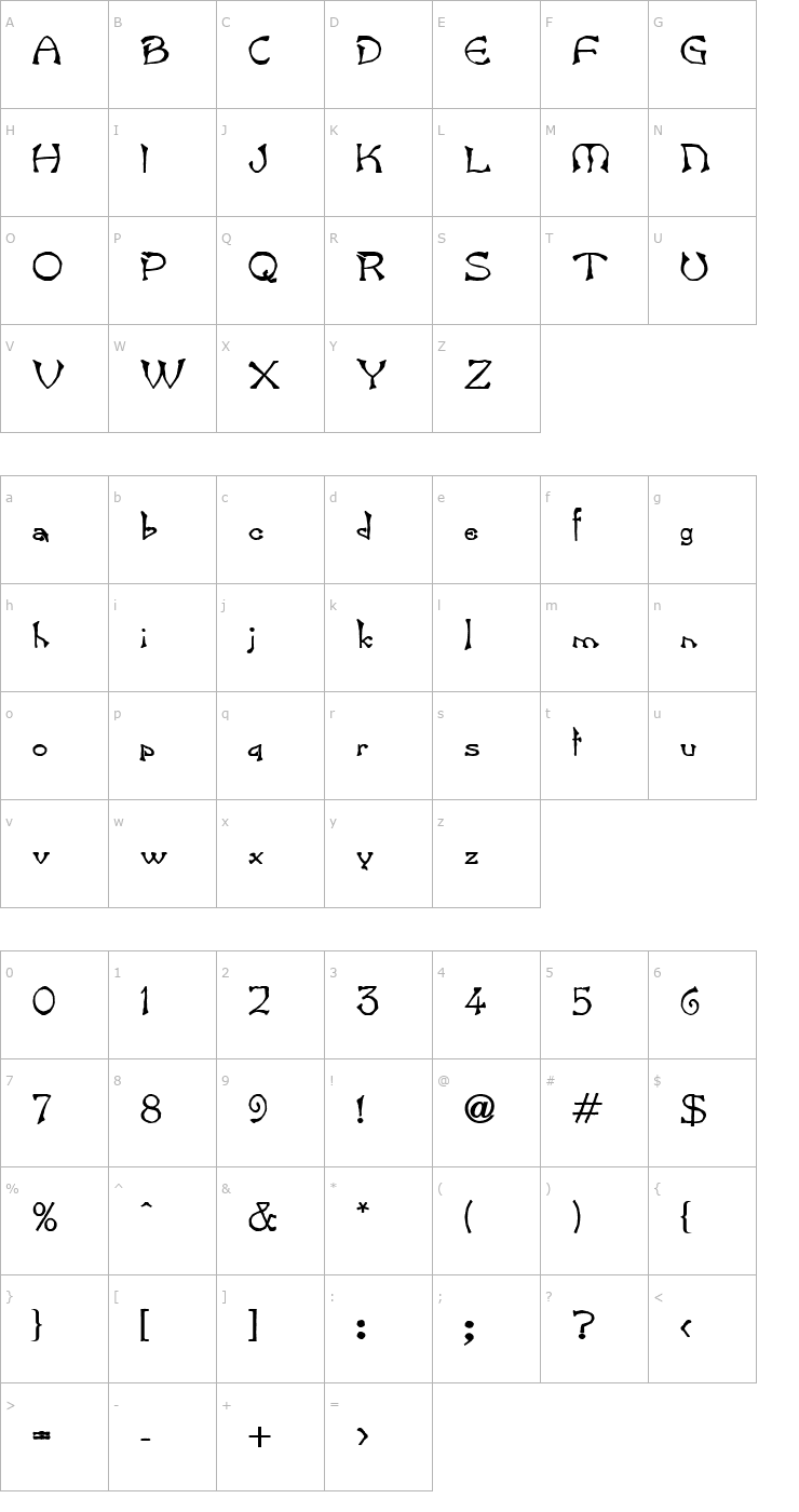 Character Map Bart Bold Font